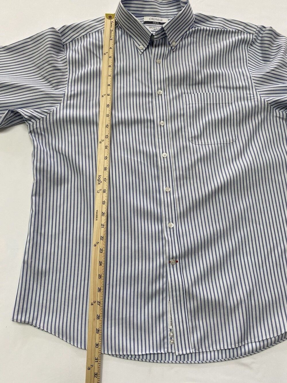 Cremieux Slim Fit Men’s Shirt Blue White Striped Pima Cotton Non-Iron L/S - Picture 4 of 7